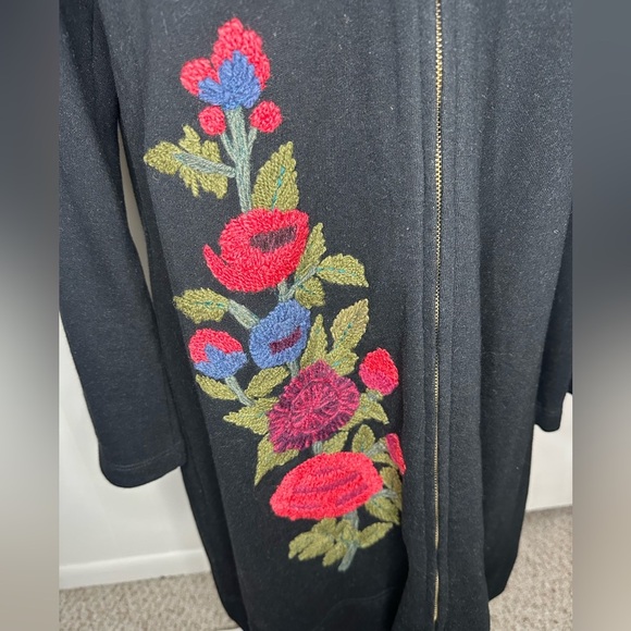 Anthropologie Caite black embroidered knee length full zip boho jacket XL - Picture 2 of 9